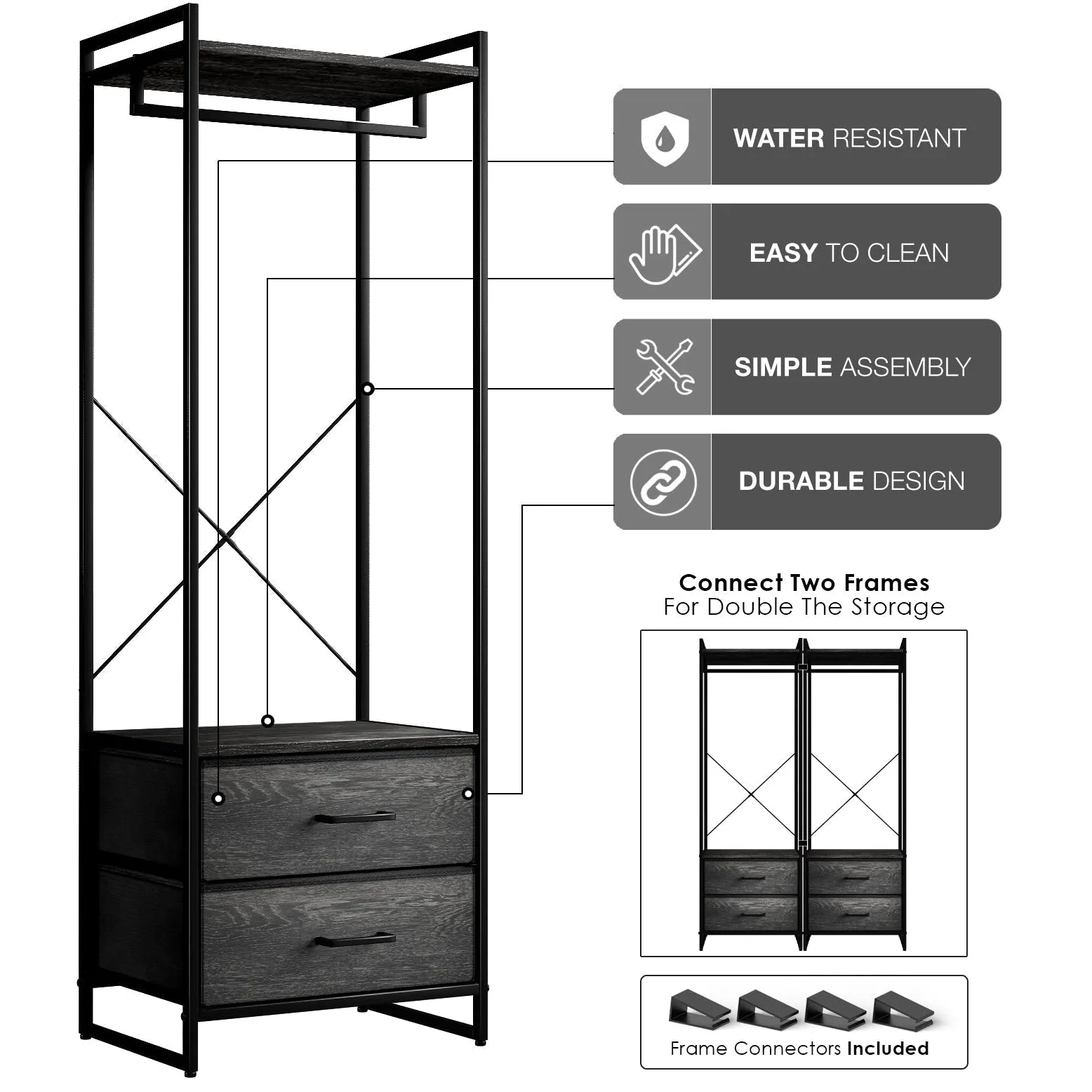 2 Drawer Clothing Rack Storage