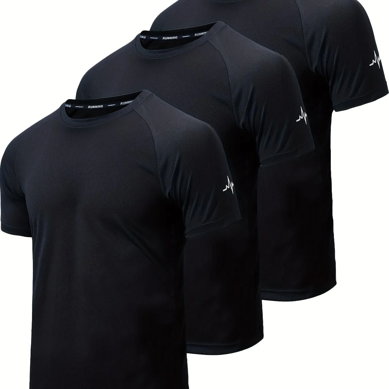 3-Pack Men's Athletic Short Sleeve Crew Neck Shirts - Moisture-Wicking Undershirts with Electrocardiography Print