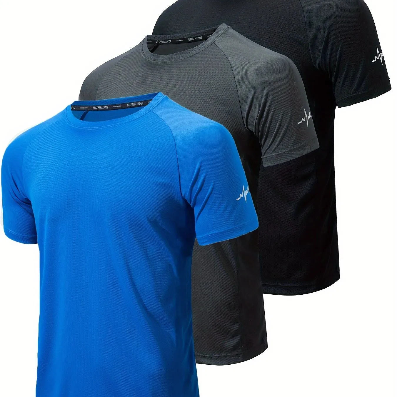 3-Pack Men's Athletic Short Sleeve Crew Neck Shirts - Moisture-Wicking Undershirts with Electrocardiography Print