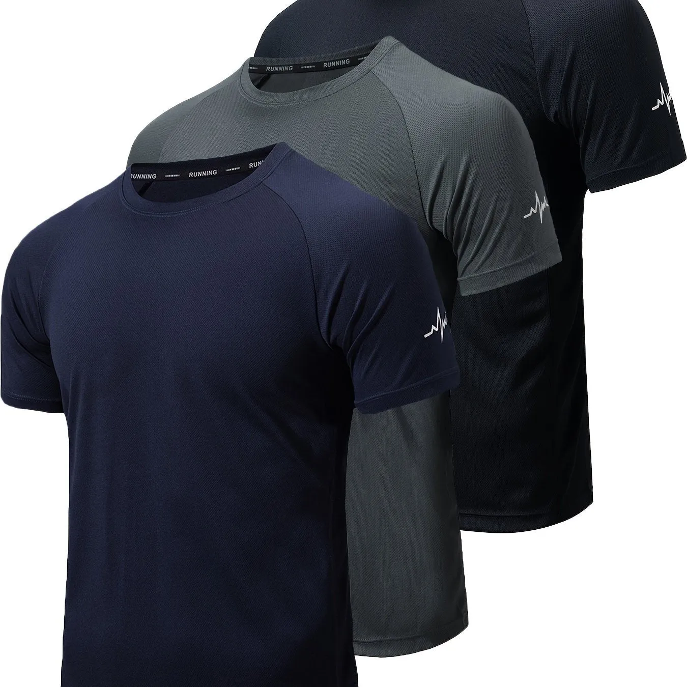 3-Pack Men's Athletic Short Sleeve Crew Neck Shirts - Moisture-Wicking Undershirts with Electrocardiography Print