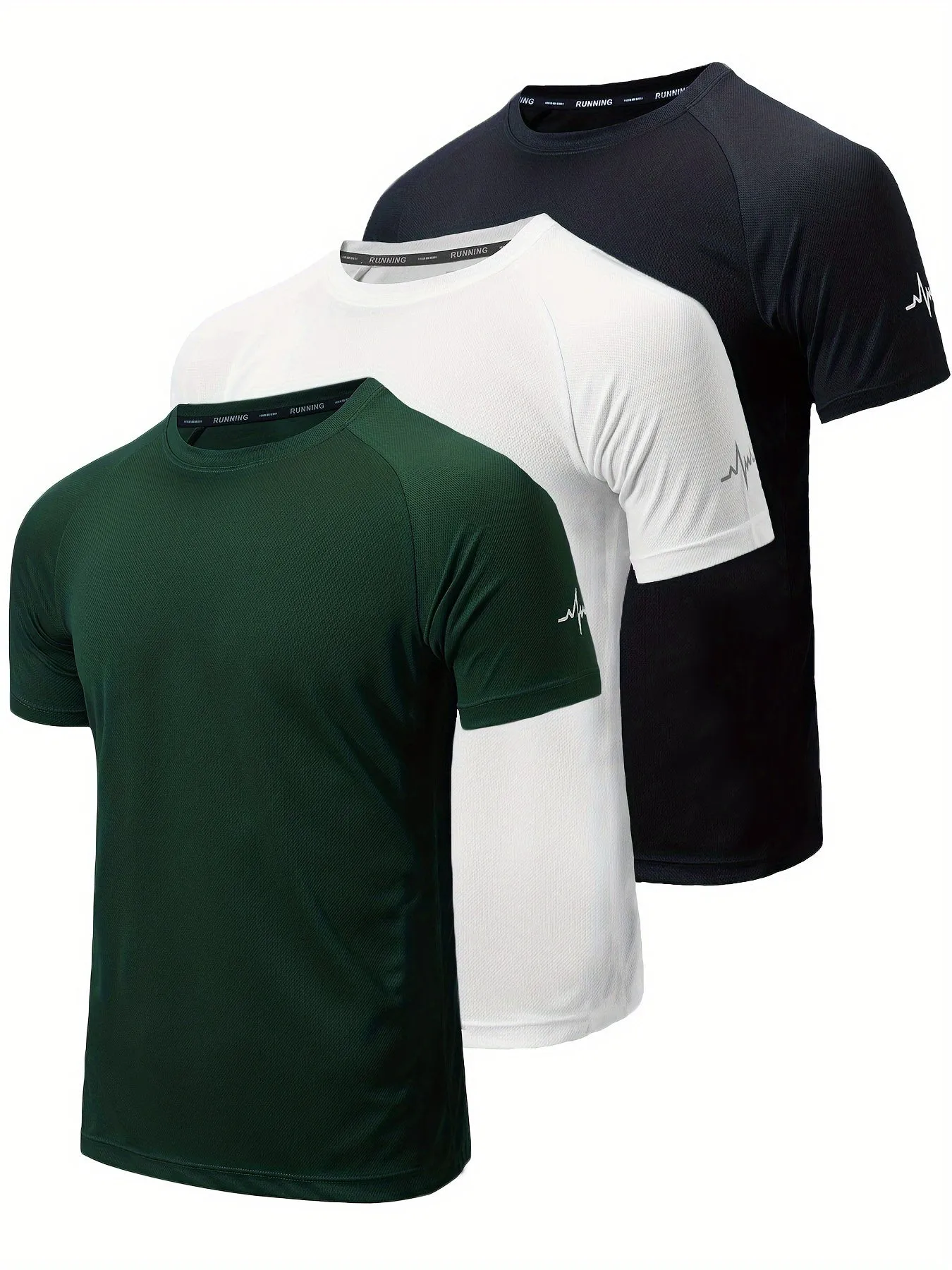 3-Pack Men's Athletic Short Sleeve Crew Neck Shirts - Moisture-Wicking Undershirts with Electrocardiography Print