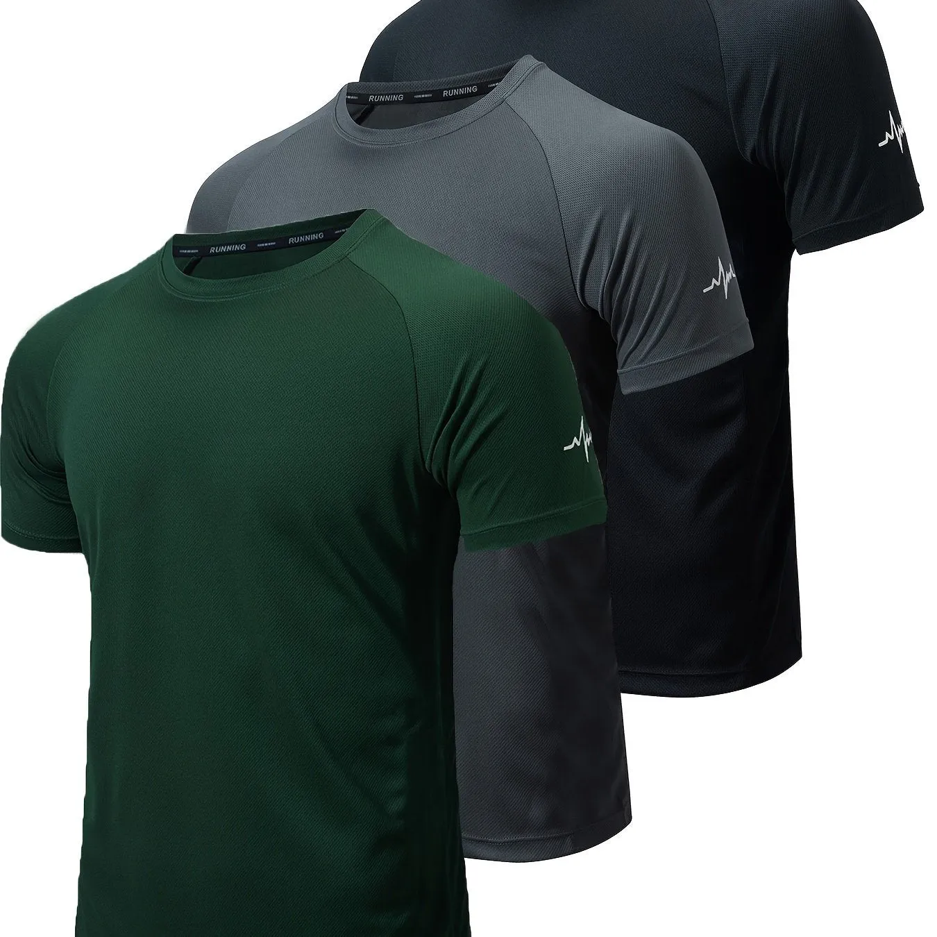 3-Pack Men's Athletic Short Sleeve Crew Neck Shirts - Moisture-Wicking Undershirts with Electrocardiography Print