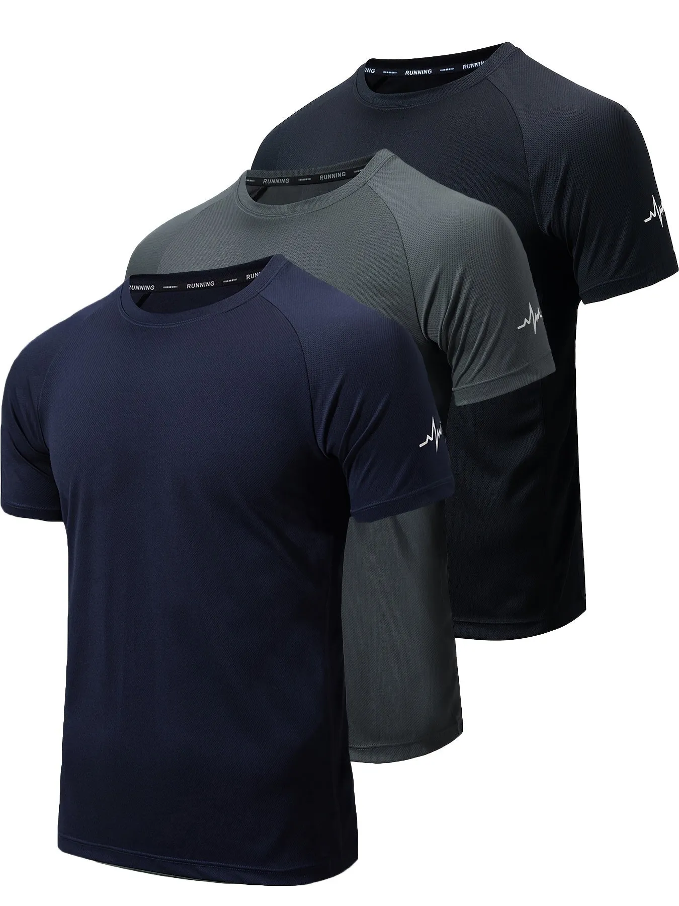 3-Pack Men's Athletic Short Sleeve Crew Neck Shirts - Moisture-Wicking Undershirts with Electrocardiography Print