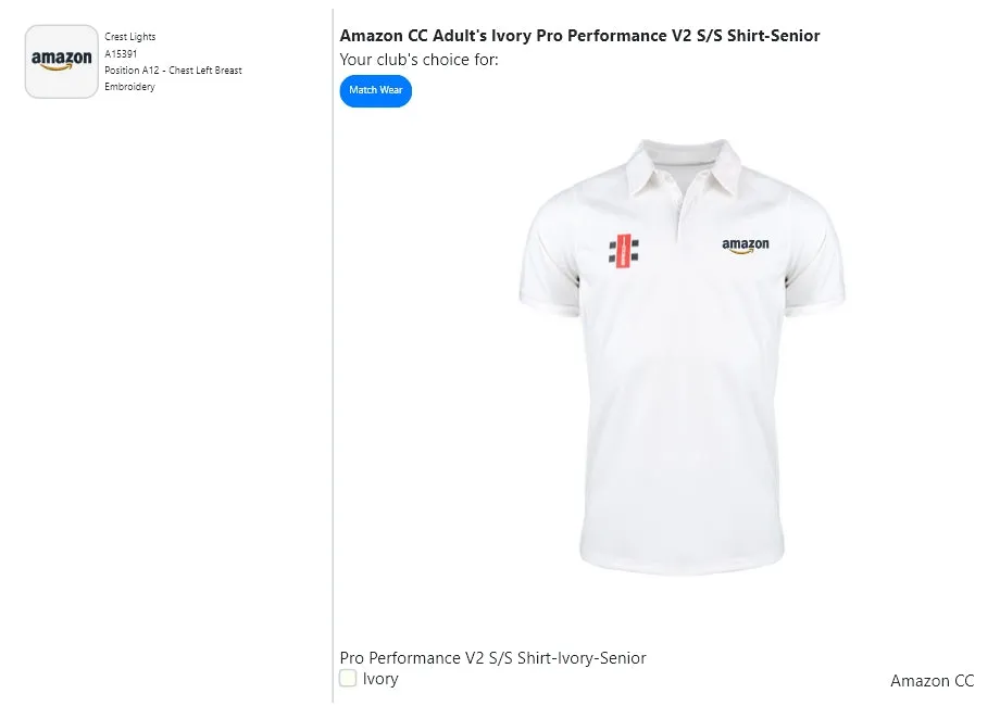 Amazon CC Adult's Ivory Pro Performance V2 S/S Shirt-Senior