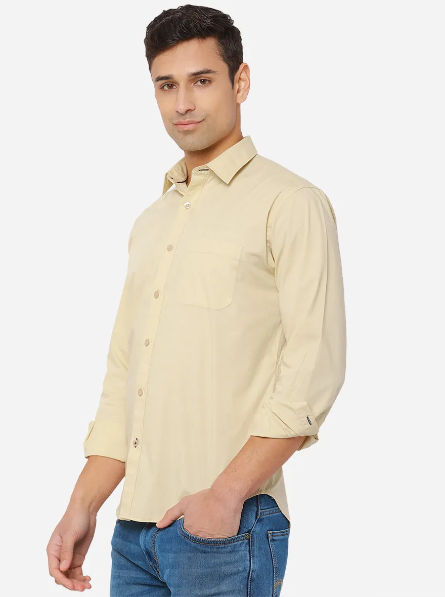 Beige Solid Classic Fit Casual Shirt | Greenfibre