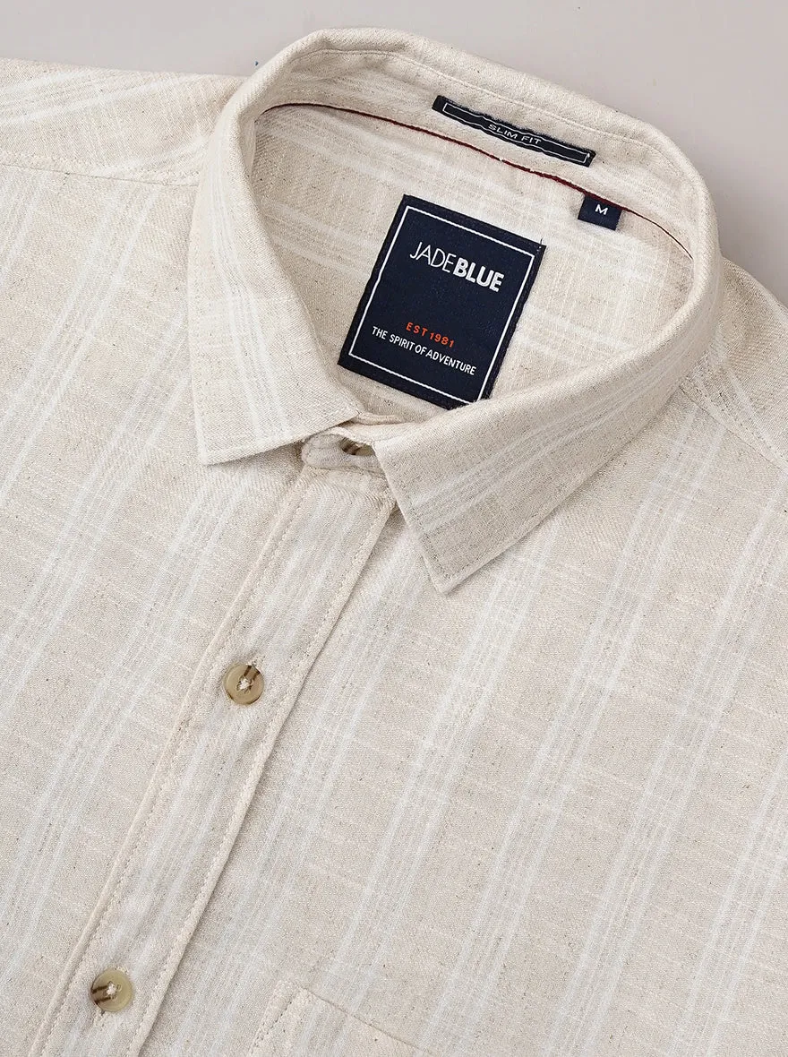 Beige Striped Slim Fit Casual Shirt | JadeBlue