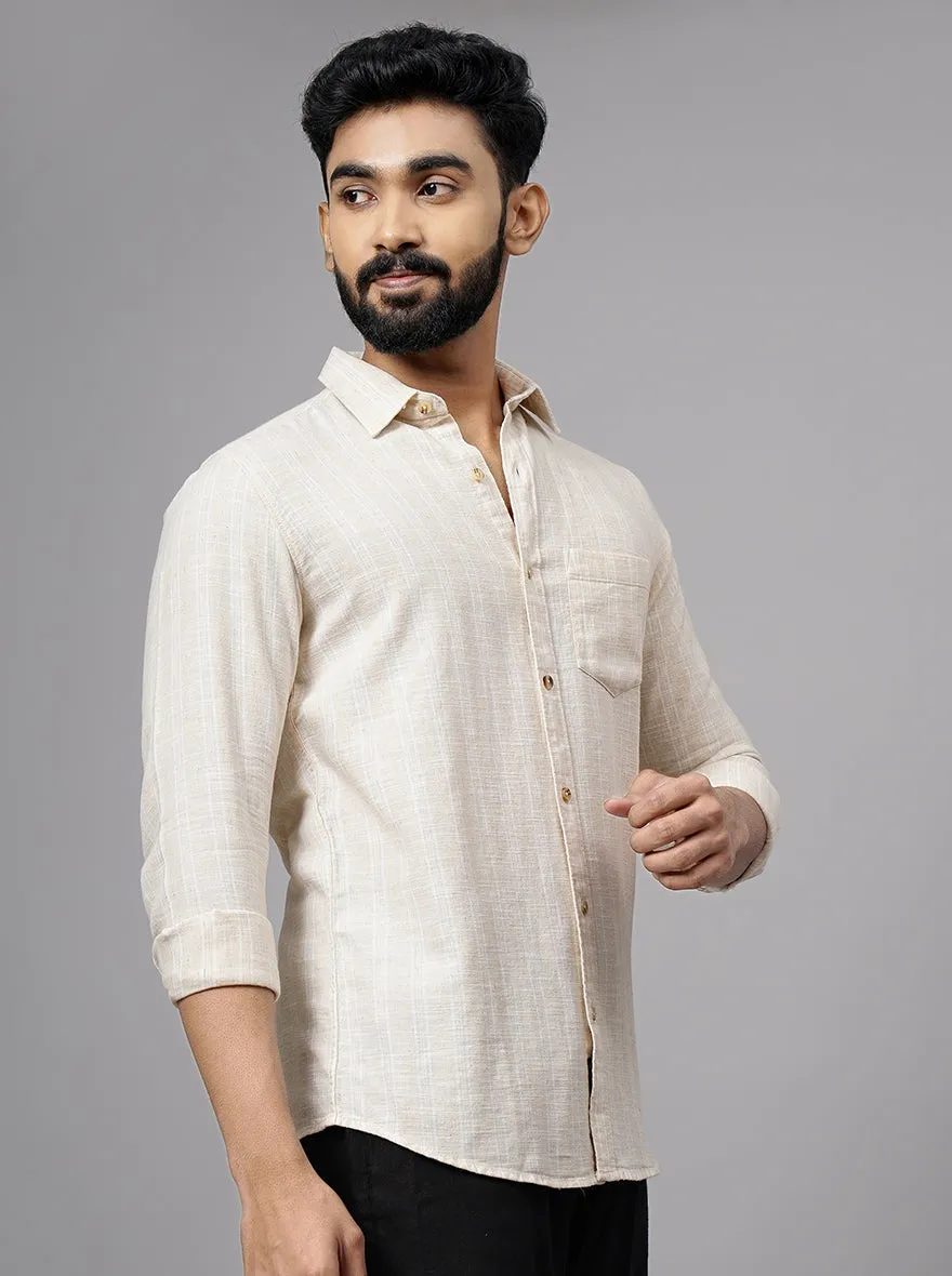 Beige Striped Slim Fit Casual Shirt | JadeBlue