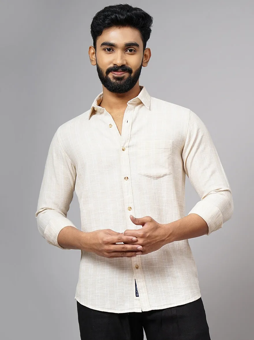 Beige Striped Slim Fit Casual Shirt | JadeBlue