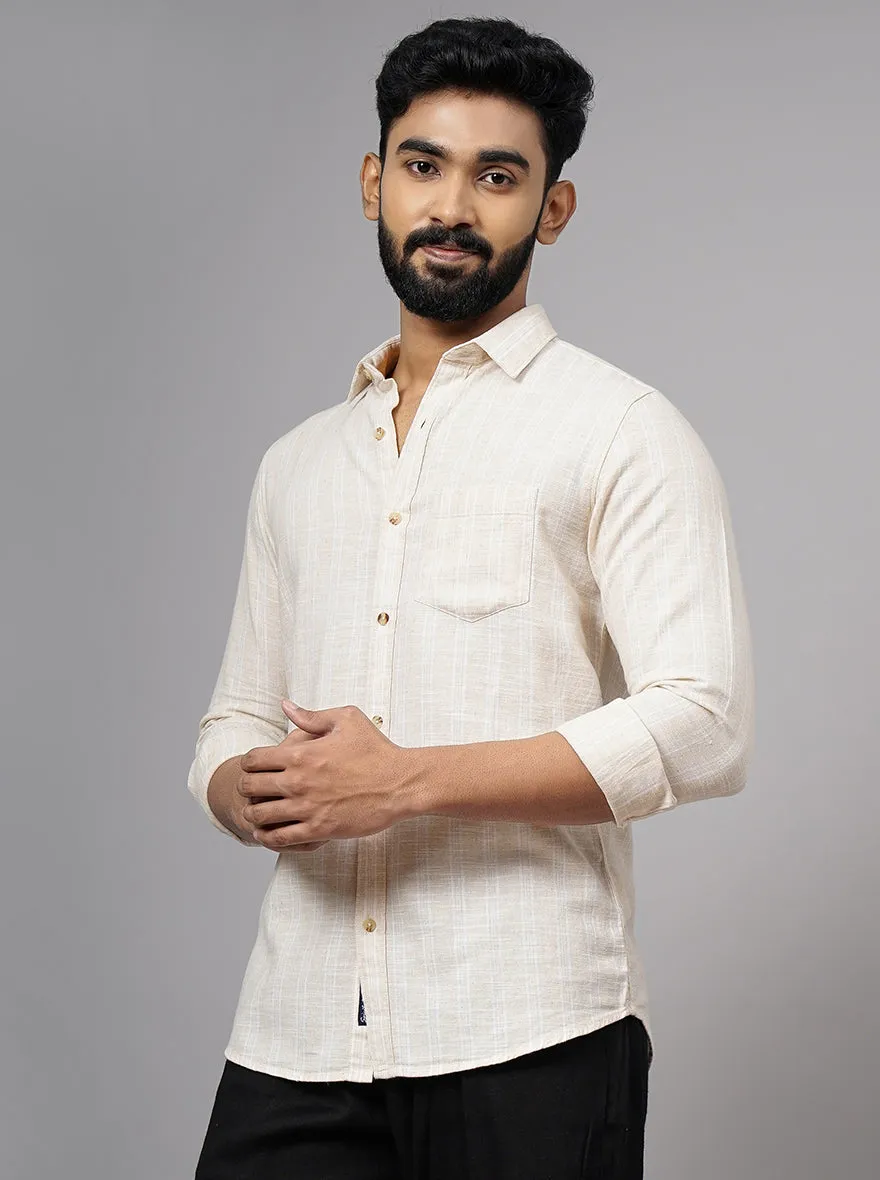 Beige Striped Slim Fit Casual Shirt | JadeBlue