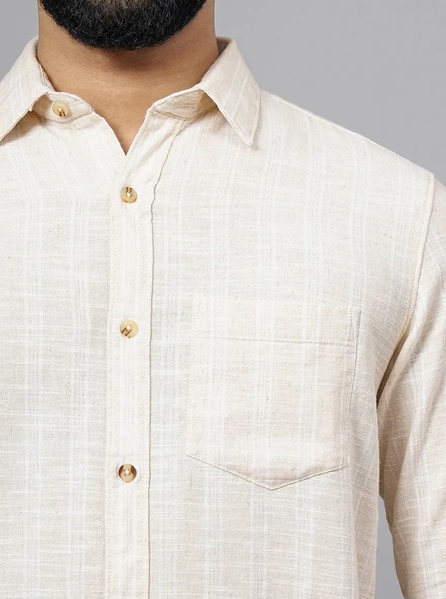 Beige Striped Slim Fit Casual Shirt | JadeBlue