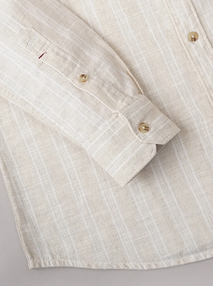 Beige Striped Slim Fit Casual Shirt | JadeBlue