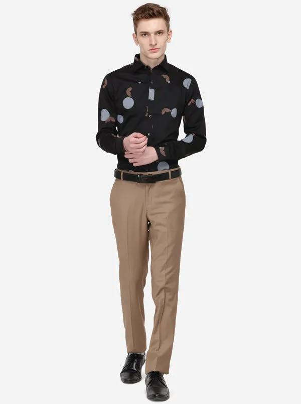 Black & Brown Printed Slim Fit Party Wear Shirt | Wyre