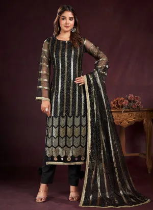 Black Golden Sequence Embroidery Pant Style Suit