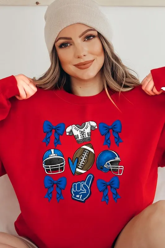 Blue Coquette Football Graphic Fleece Sweatshirts