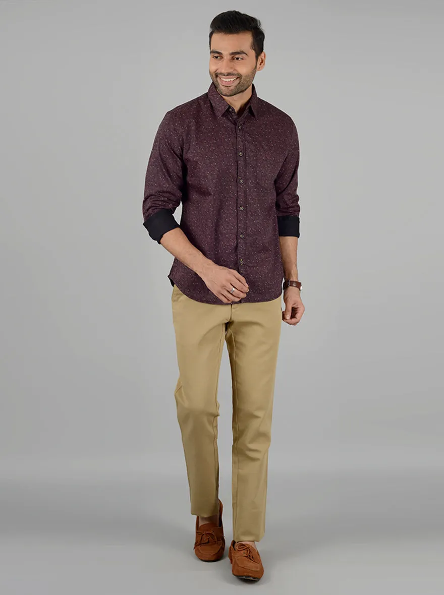 Brown Printed Slim Fit Casual Shirt | Greenfibre