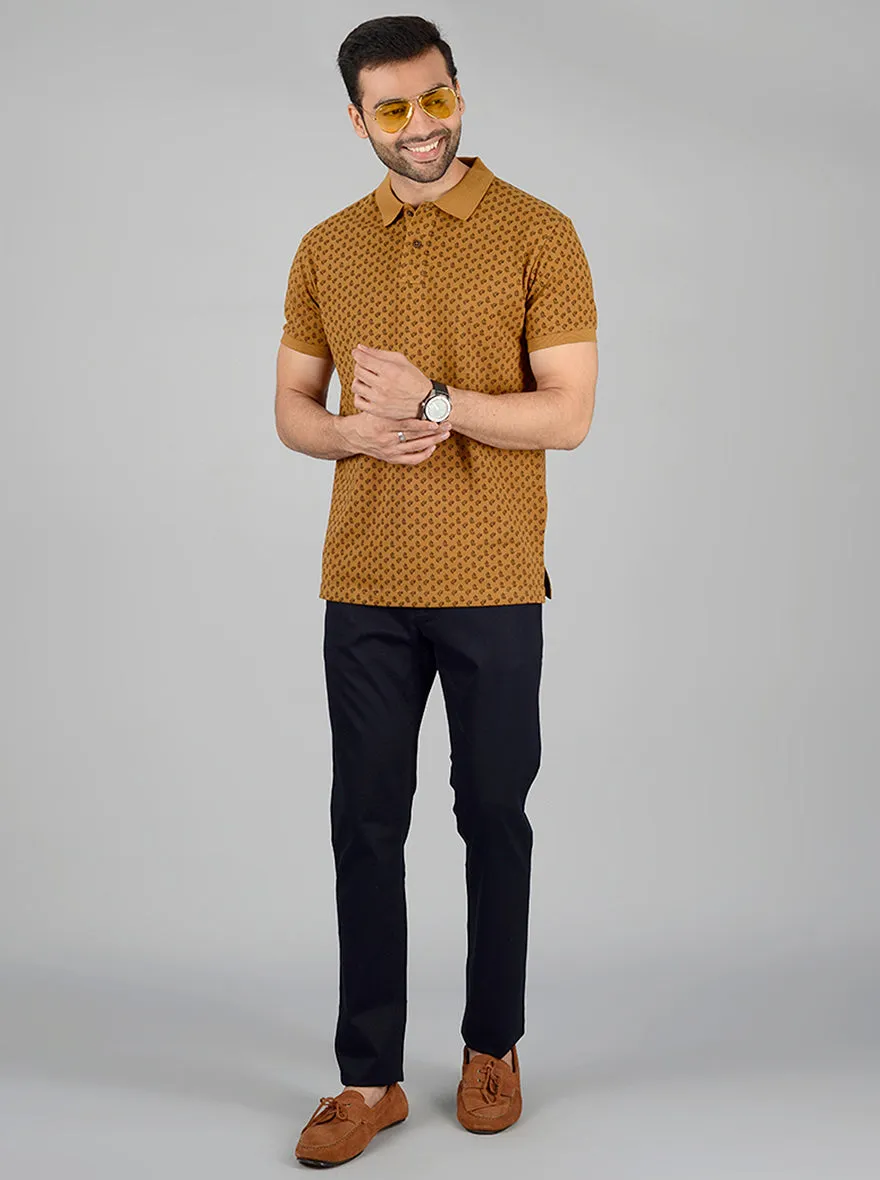 Brown Printed Slim Fit Polo T-Shirt | Greenfibre