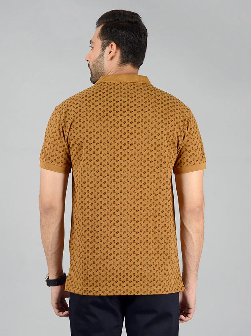 Brown Printed Slim Fit Polo T-Shirt | Greenfibre