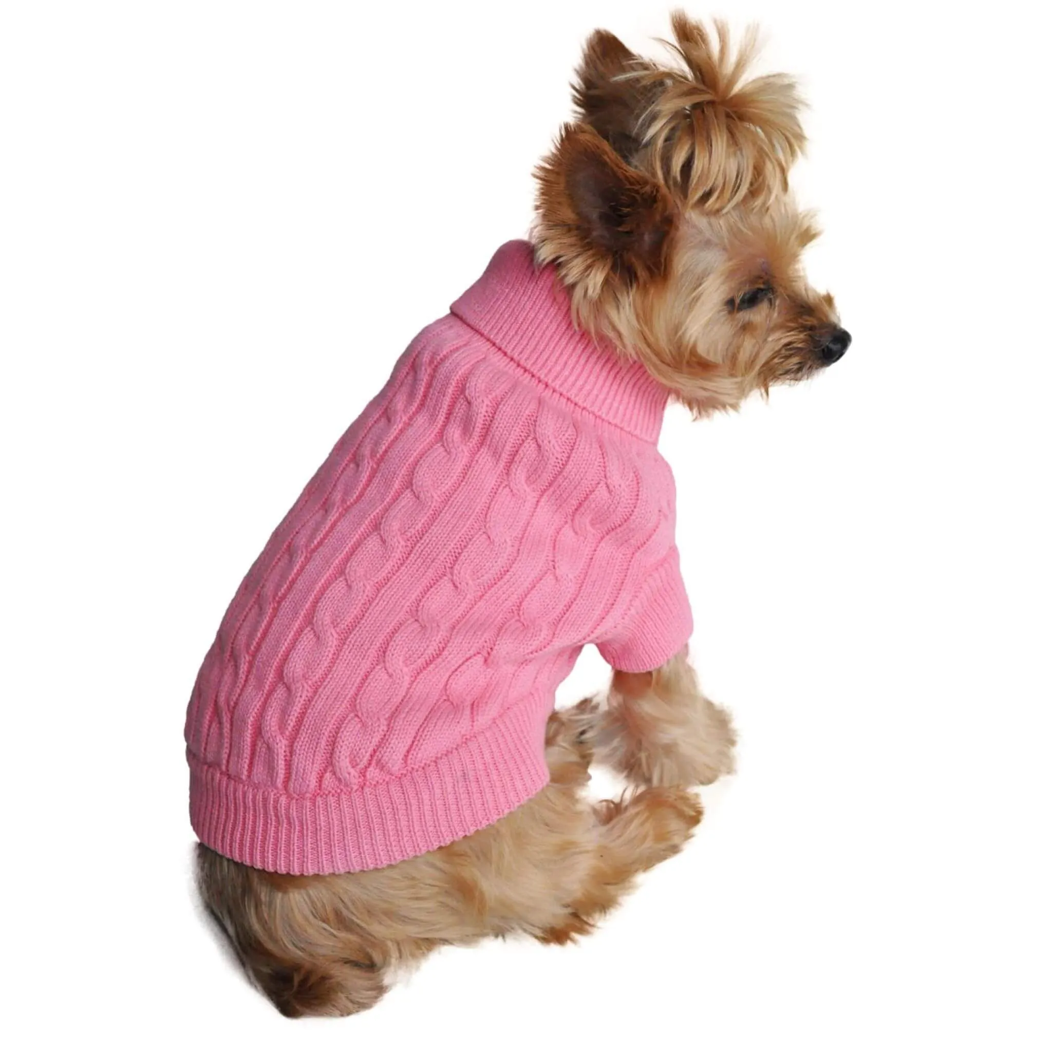 Candy Pink Combed Cotton Cable Knit Dog Sweater