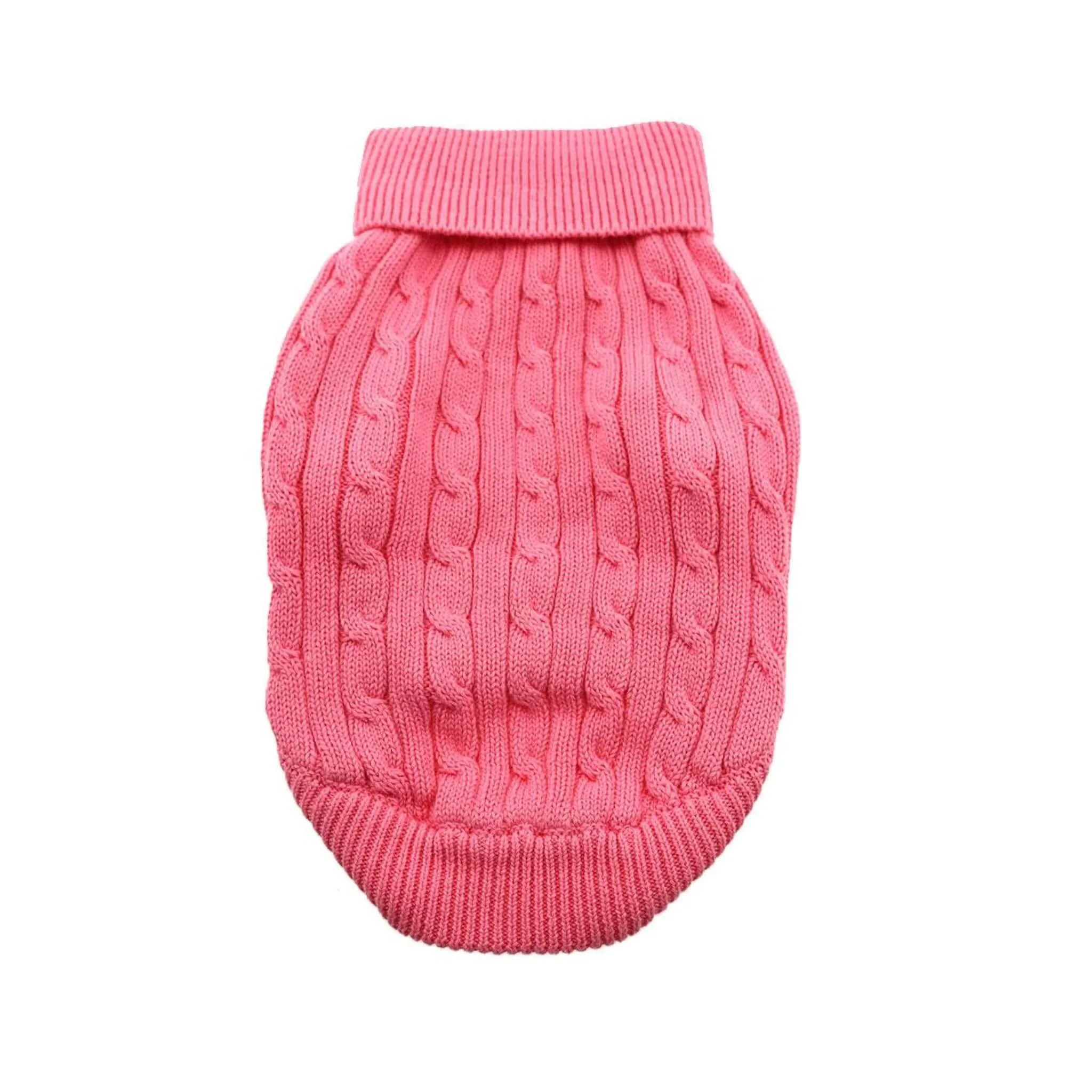 Candy Pink Combed Cotton Cable Knit Dog Sweater