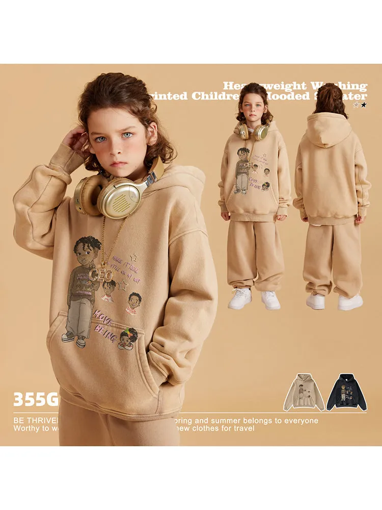 Casual Washed Cartoon Kids Hoodies