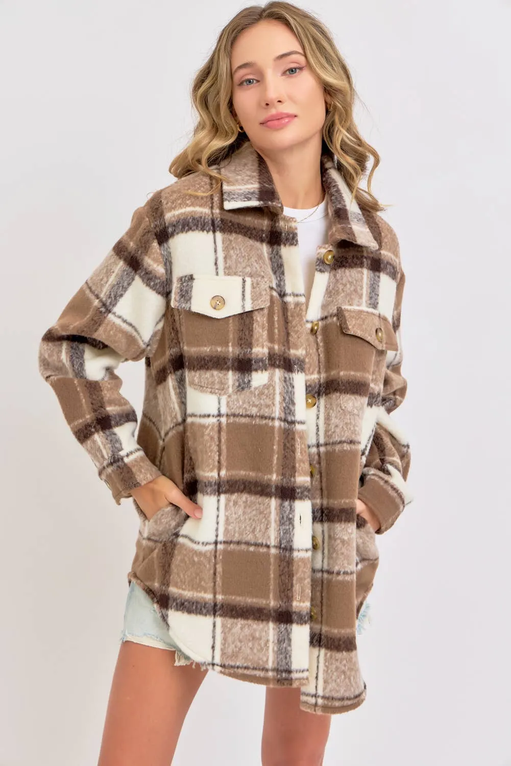 COZY BROWN PLAID SHACKET