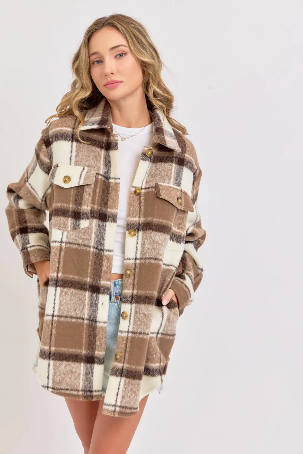 COZY BROWN PLAID SHACKET