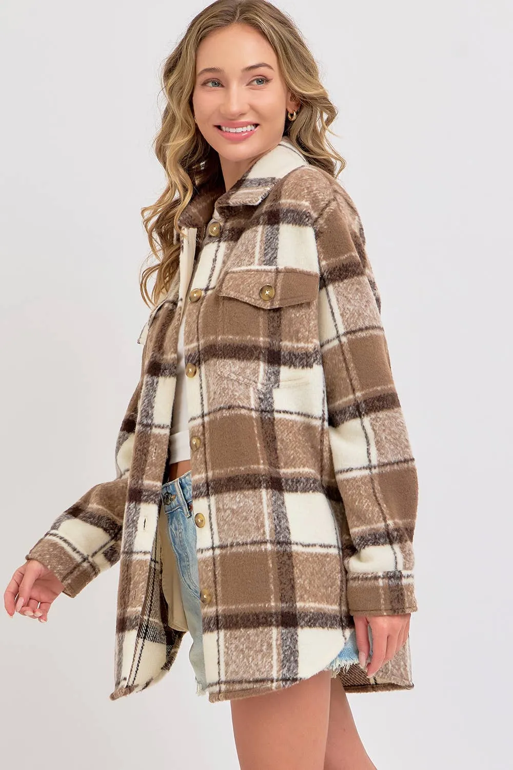 COZY BROWN PLAID SHACKET