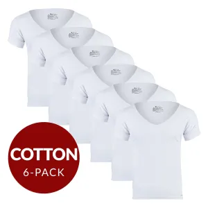 Deep V Cotton Sweat Proof Undershirt For Men - White 6-Pack