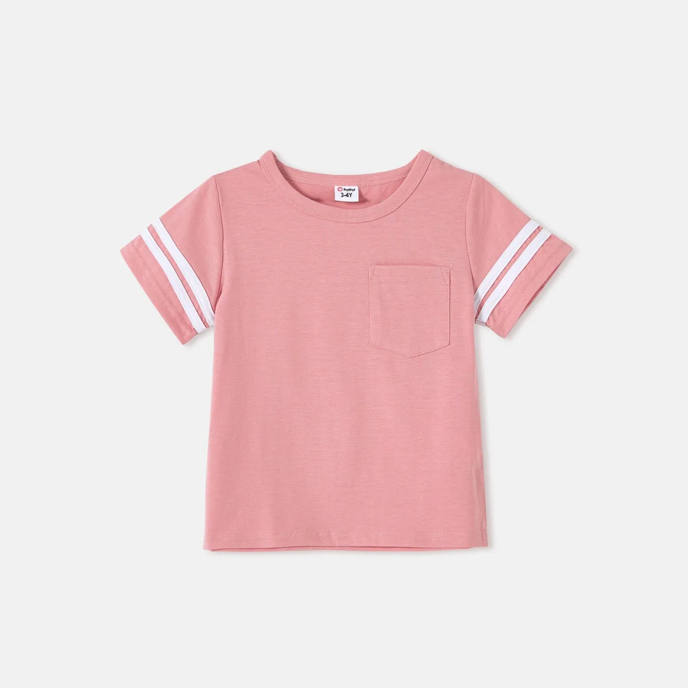 Family Matching Cotton Short-sleeve T-shirts and Pink Swiss Dot Lace Detail Flutter-sleeve Dresses Sets