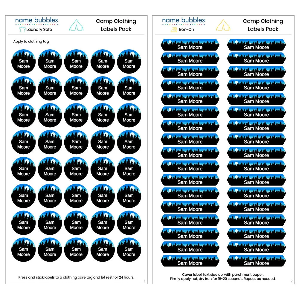 Forest Sky Camp Clothing Labels Pack