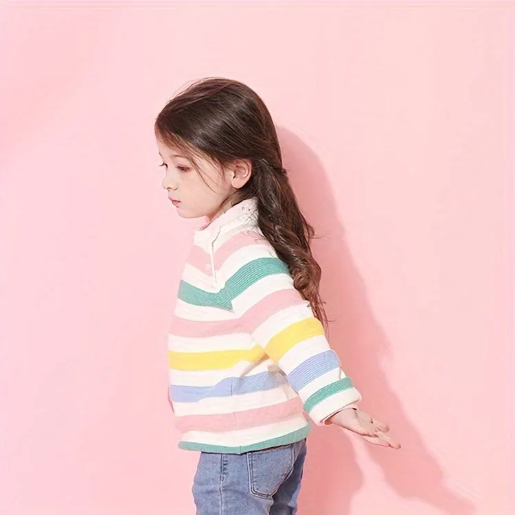 Girls' Soft & Cozy Striped Knit Sweater - 100% Pure Cotton, Breathable, Comfortable, Long Sleeve Pullover for Kids - Perfect Diary Brand, Spring/Autumn Collection, Ideal for Casual Wear, Outdoor Play, and School Days