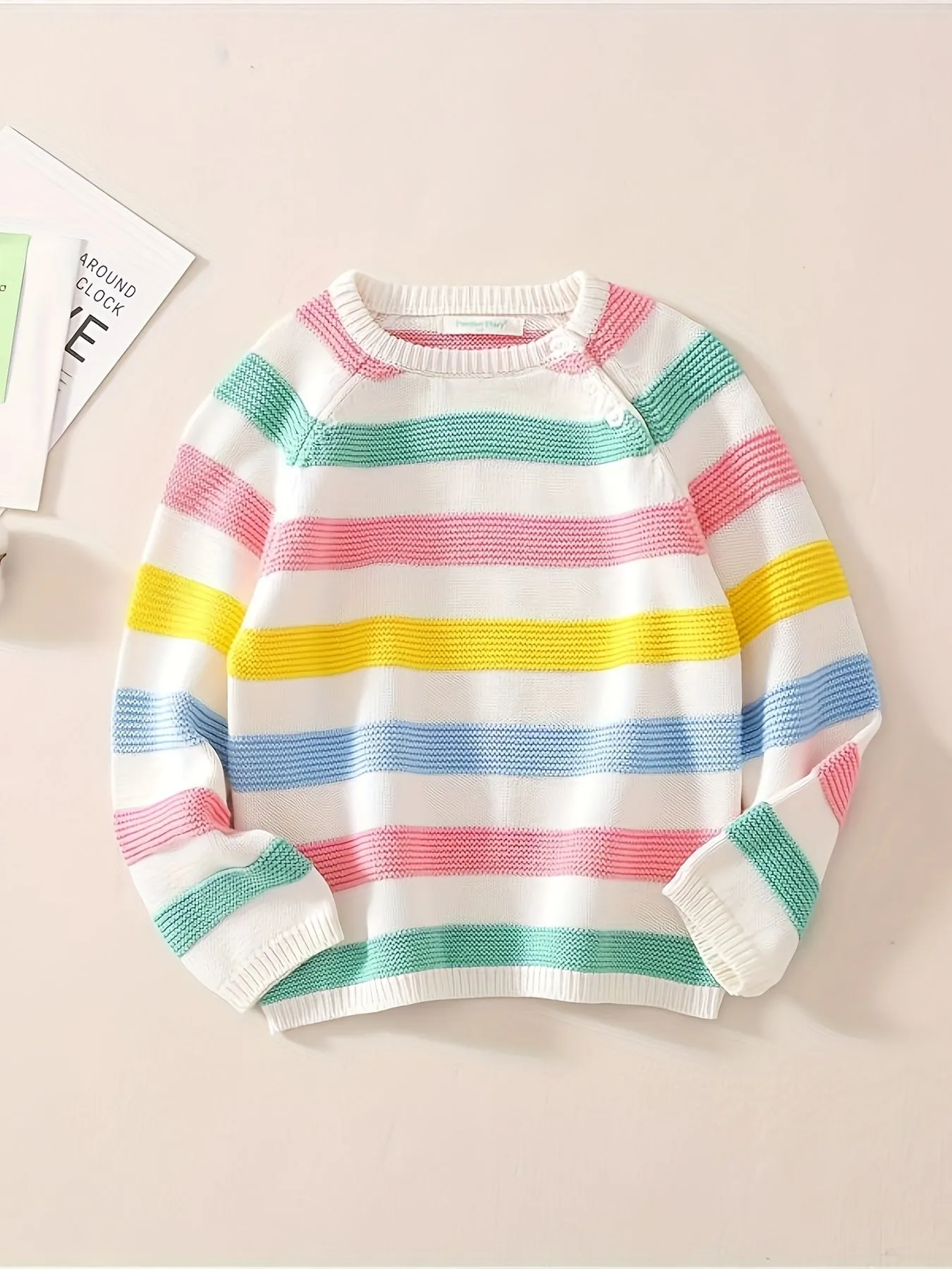 Girls' Soft & Cozy Striped Knit Sweater - 100% Pure Cotton, Breathable, Comfortable, Long Sleeve Pullover for Kids - Perfect Diary Brand, Spring/Autumn Collection, Ideal for Casual Wear, Outdoor Play, and School Days