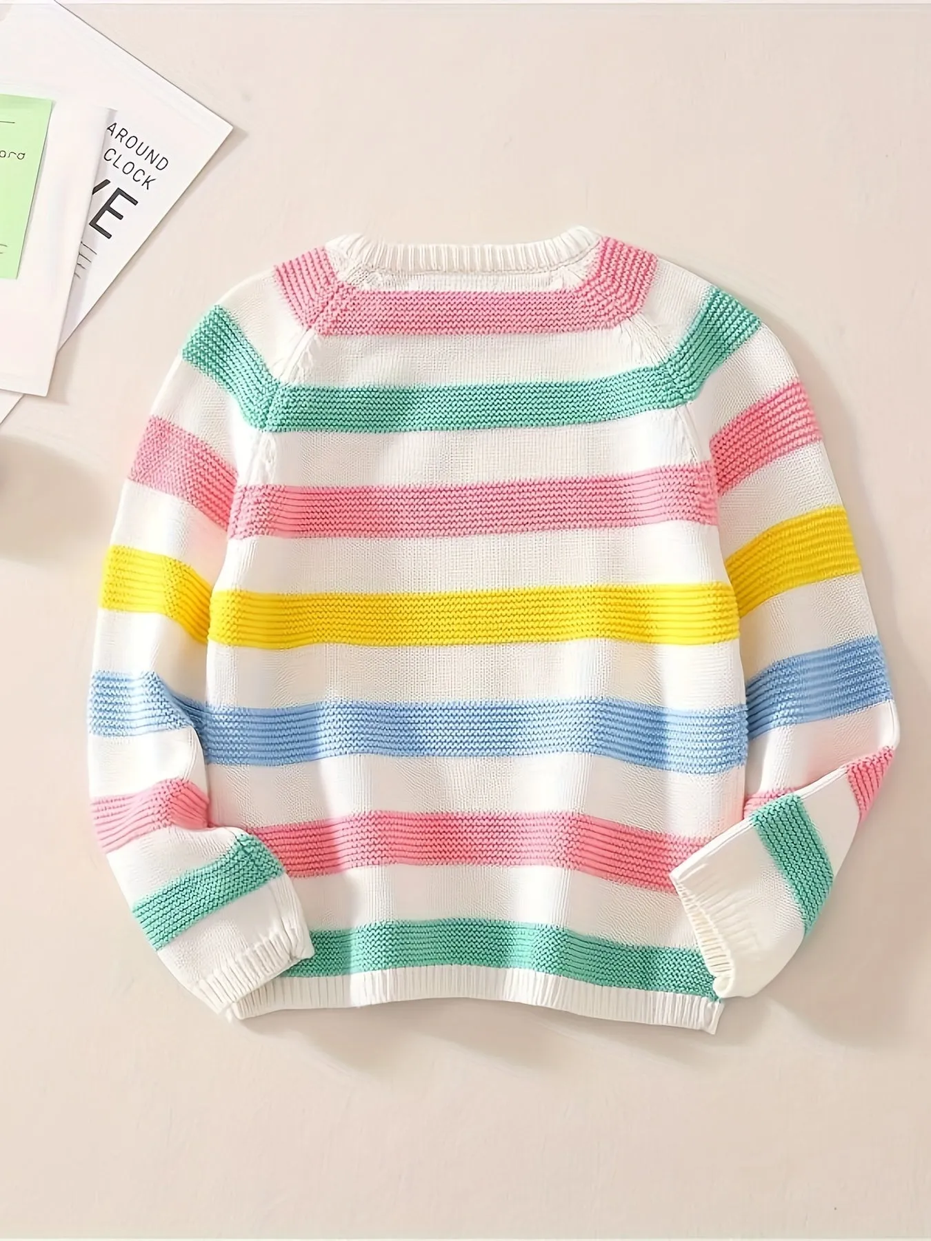 Girls' Soft & Cozy Striped Knit Sweater - 100% Pure Cotton, Breathable, Comfortable, Long Sleeve Pullover for Kids - Perfect Diary Brand, Spring/Autumn Collection, Ideal for Casual Wear, Outdoor Play, and School Days