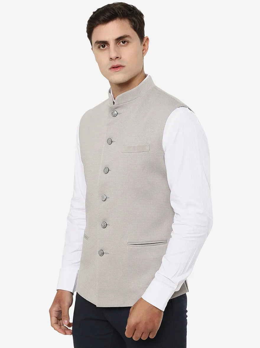 Grey Solid Regular Fit Bandgala Jacket | Greenfibre