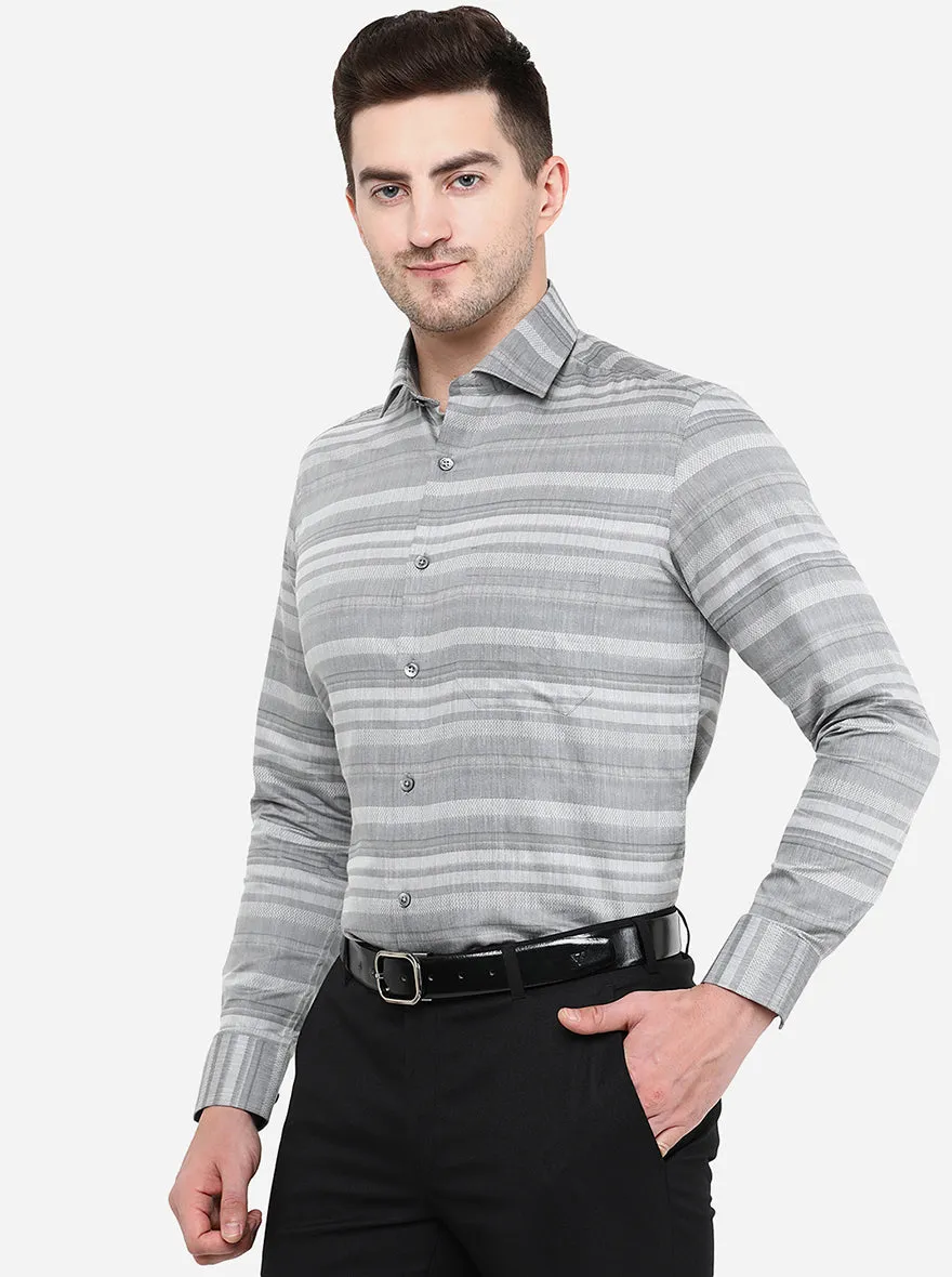 Grey Striped Slim Fit Formal Shirt | Greenfibre