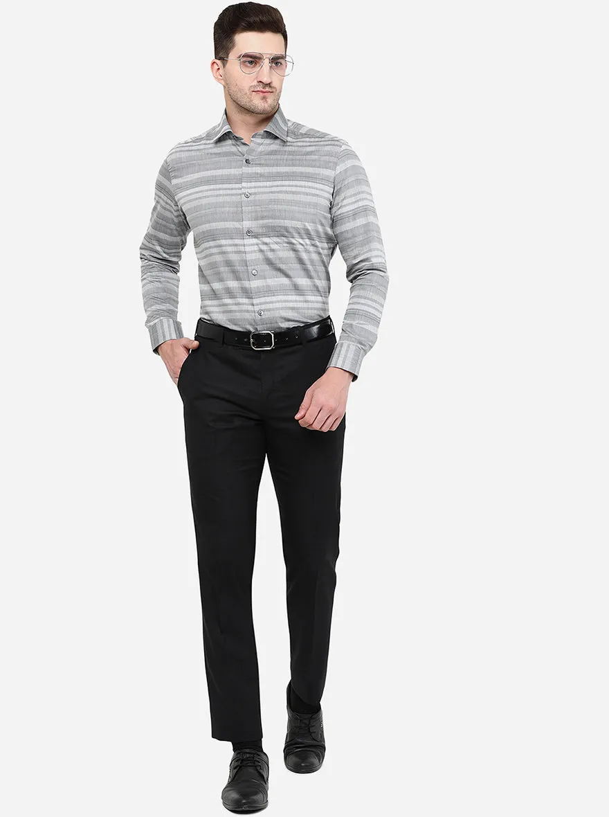 Grey Striped Slim Fit Formal Shirt | Greenfibre