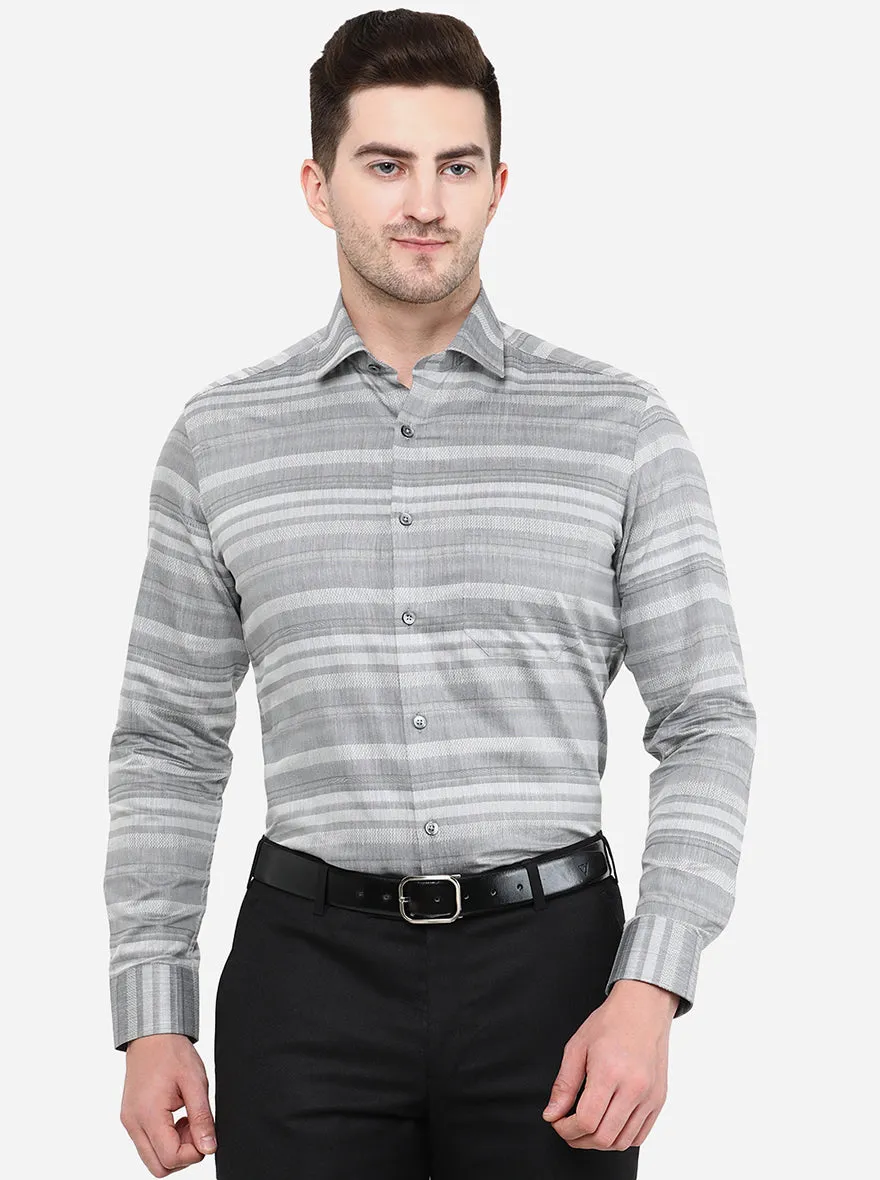 Grey Striped Slim Fit Formal Shirt | Greenfibre