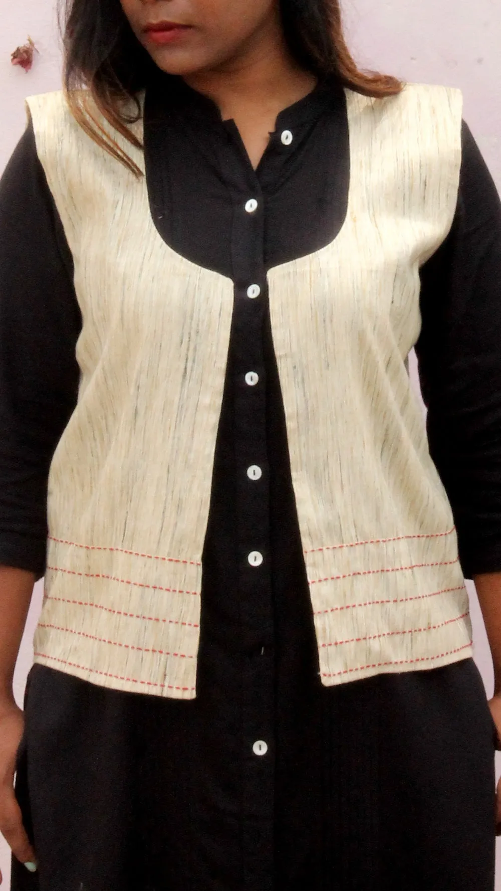 Ivory maroon kantha jacket