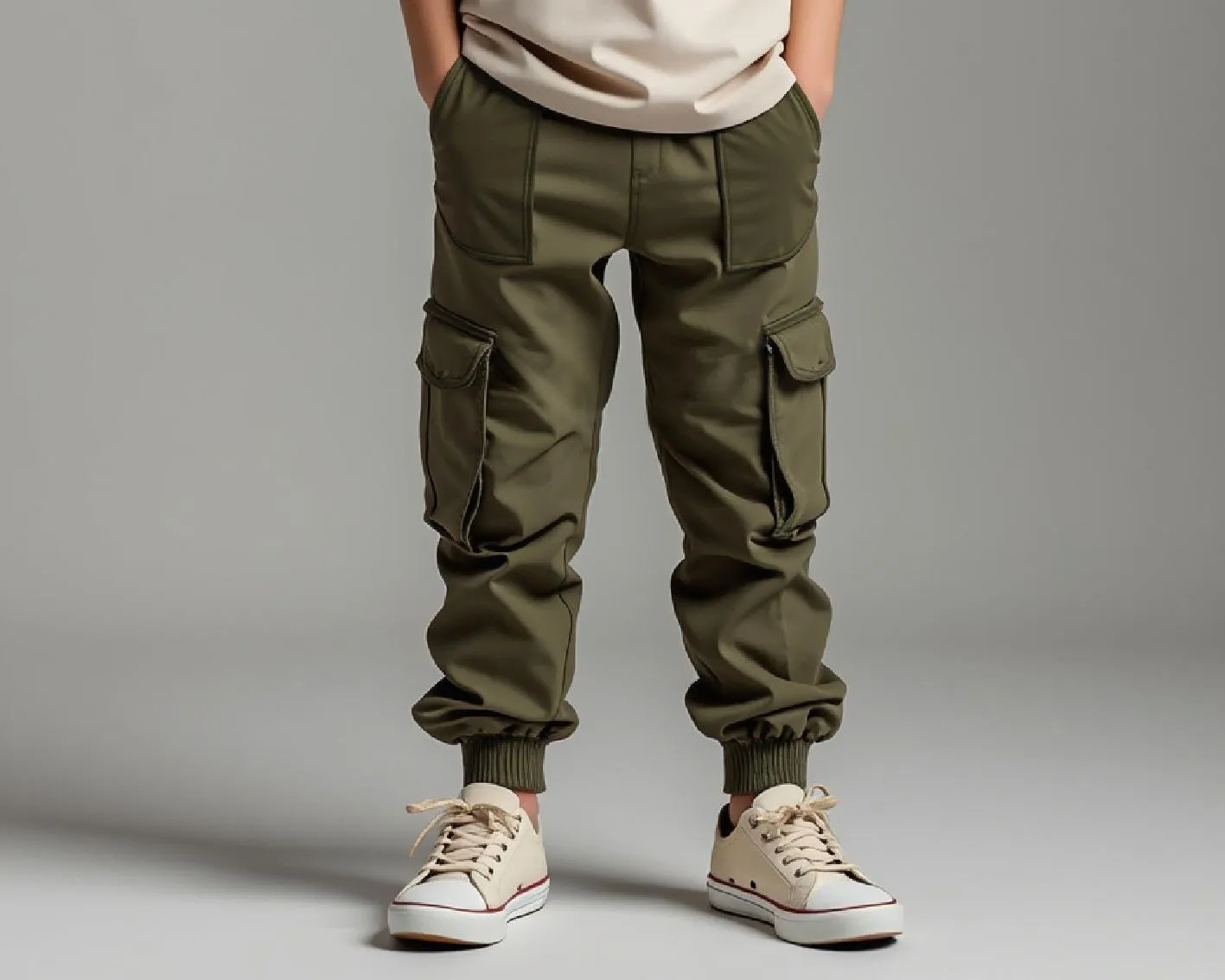 Kids Cargo Pants PDF Sewing Pattern, Military Style Joggers with Drawstring, Patch and Side Pockets, Easy DIY Track Pants