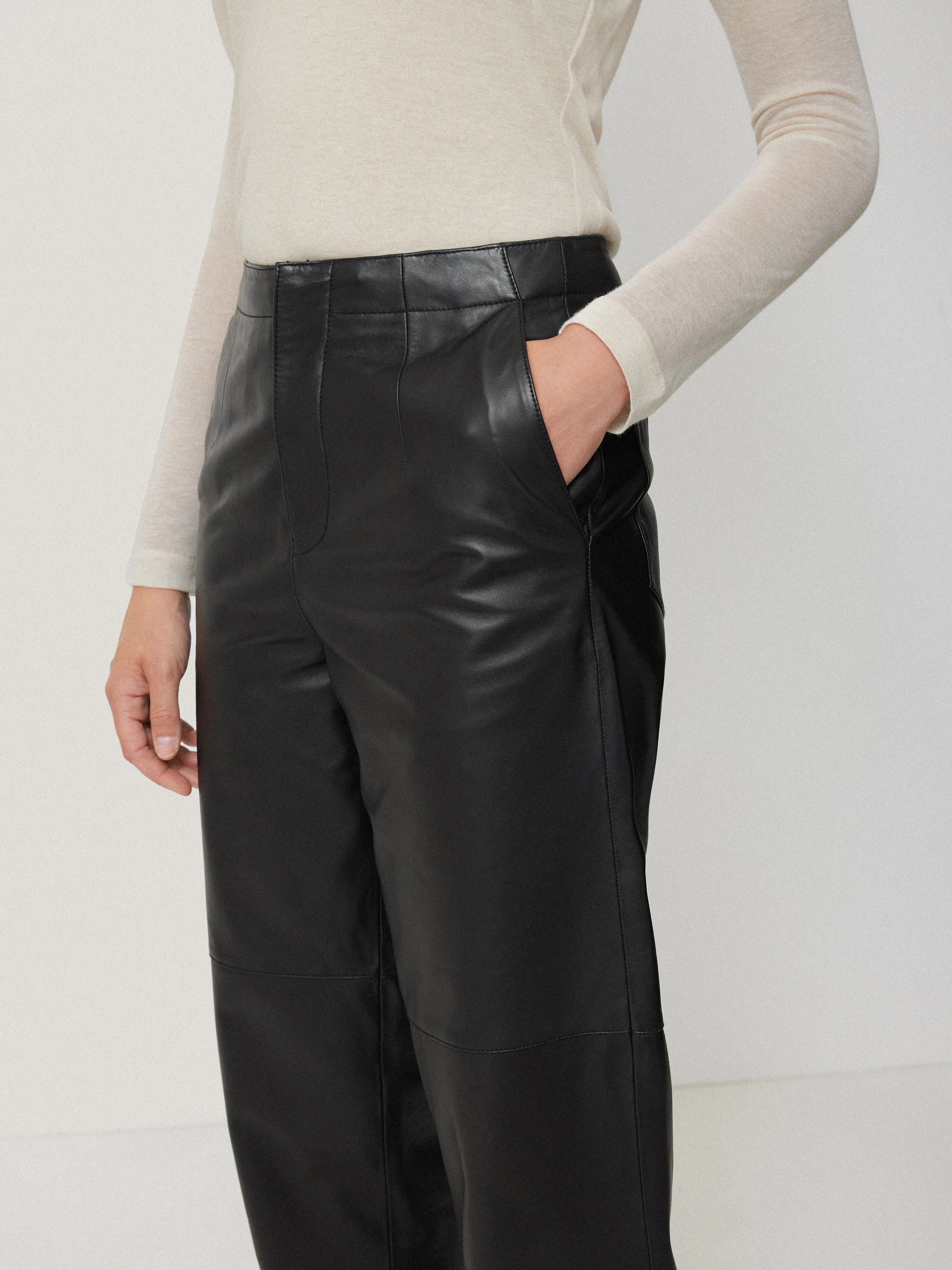 Leather Barrel Leg Trouser | Black