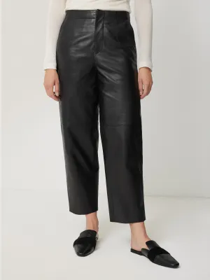 Leather Barrel Leg Trouser | Black