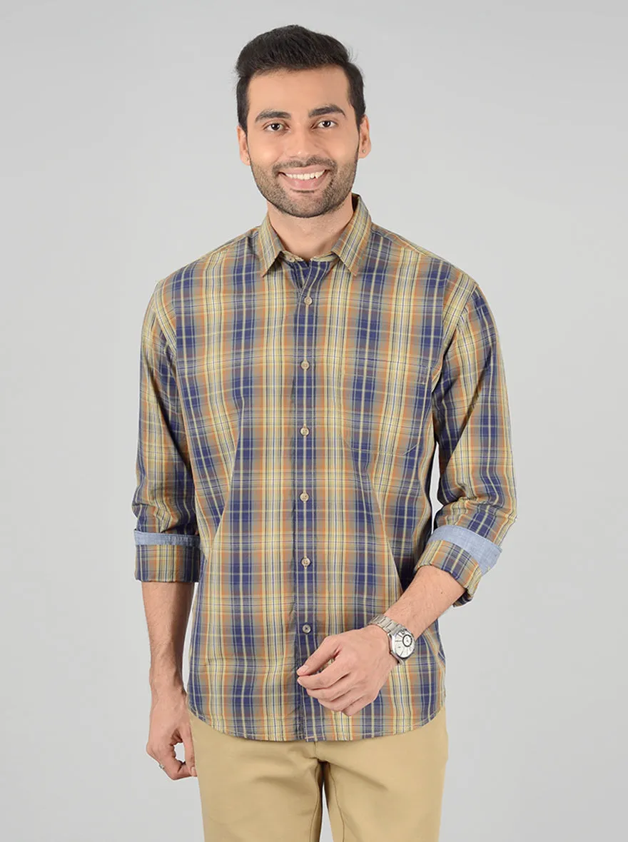 Light Brown Checked Classic Fit Casual Shirt | Greenfibre