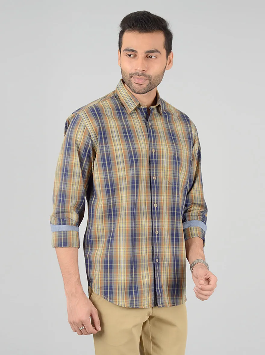 Light Brown Checked Classic Fit Casual Shirt | Greenfibre