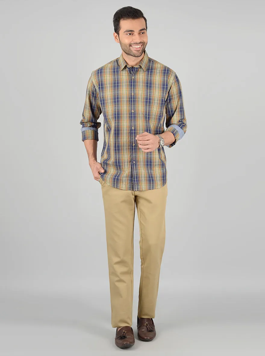 Light Brown Checked Classic Fit Casual Shirt | Greenfibre