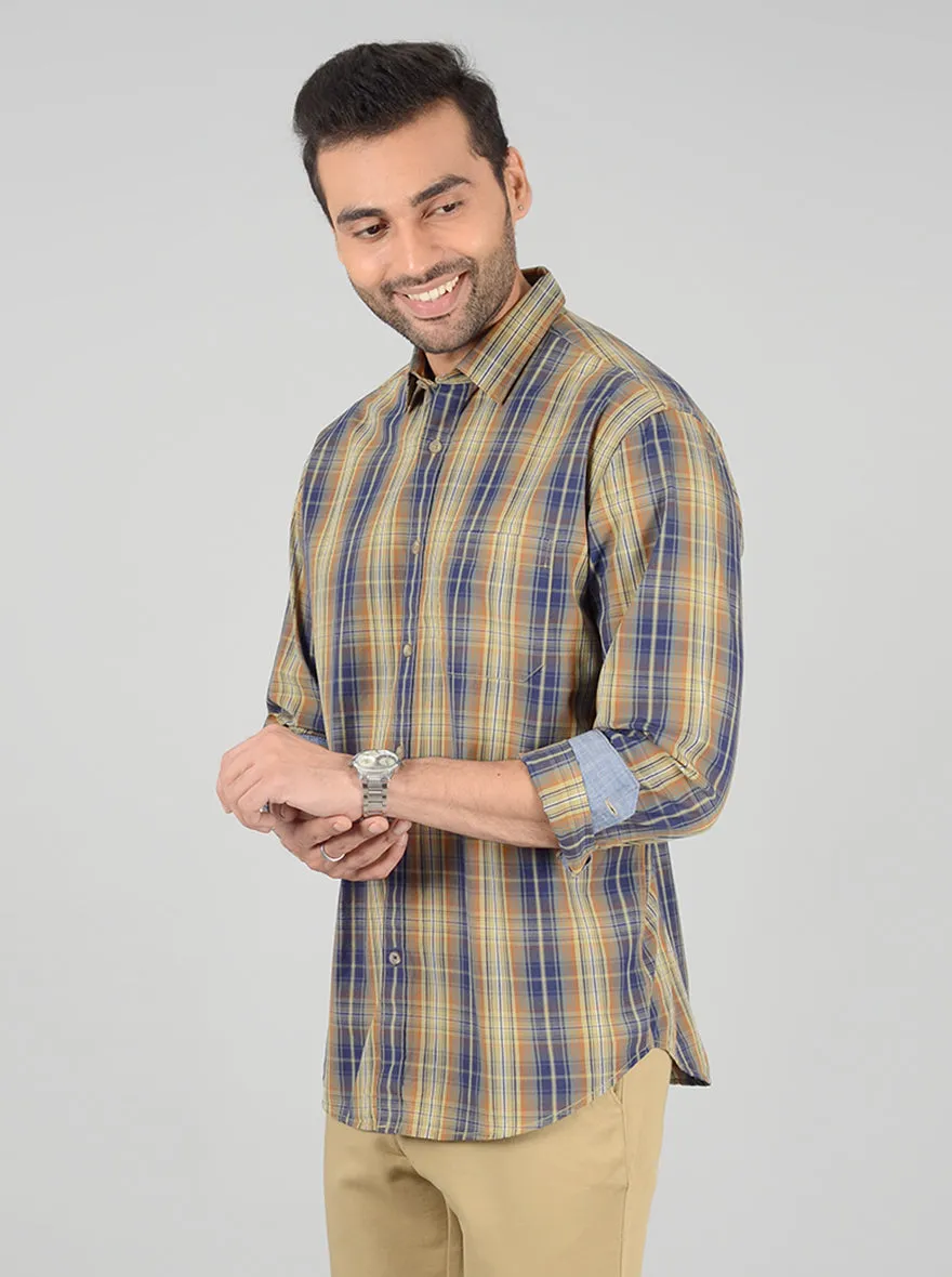 Light Brown Checked Classic Fit Casual Shirt | Greenfibre