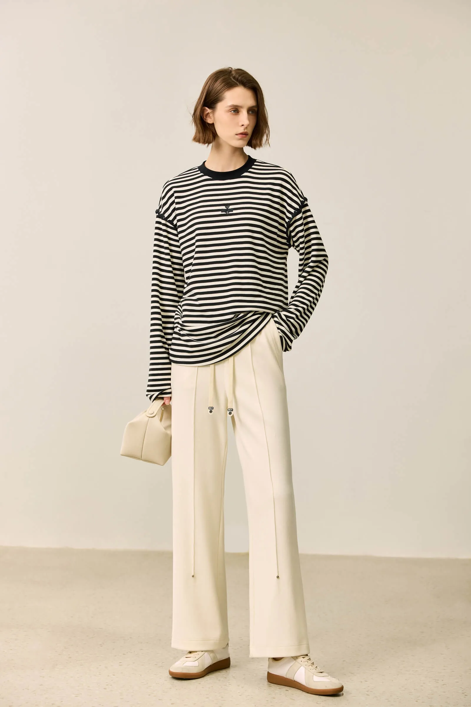 LILY Black-and-White Color-Block Striped Long Sleeve T-Shirt