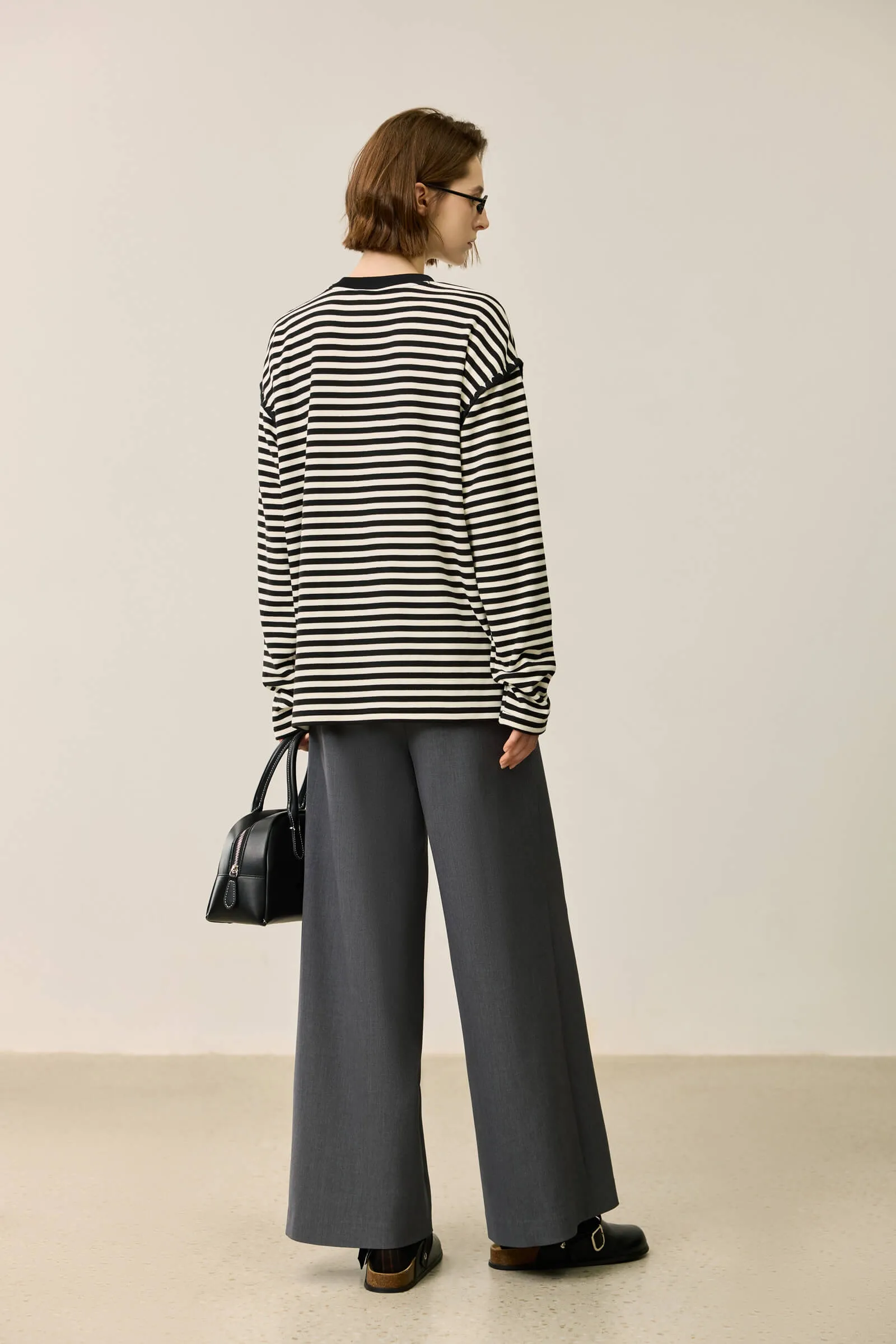 LILY Black-and-White Color-Block Striped Long Sleeve T-Shirt