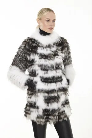 Linda Richards Genuine Tiered Fox Coat FX-07 | Silver