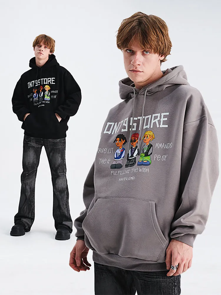 Loose-Fitting Cartoon Print Pocket Hoodie