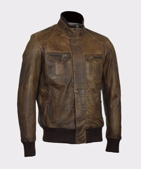 Men Brown Bomber Aviator Biker Jacket